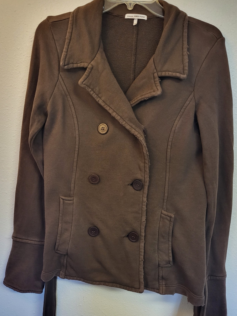 Standard James Perse Women's Distressed Brown Peacoat Jacket Size 3 US L, Cotton